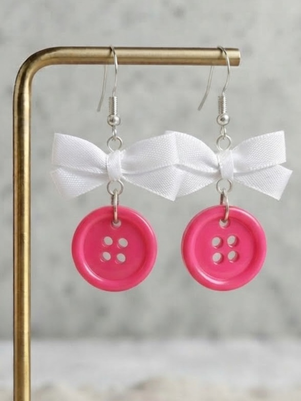 Coraline Style Bow Button Dangles — Handmade Earrings — Assorted Colours
